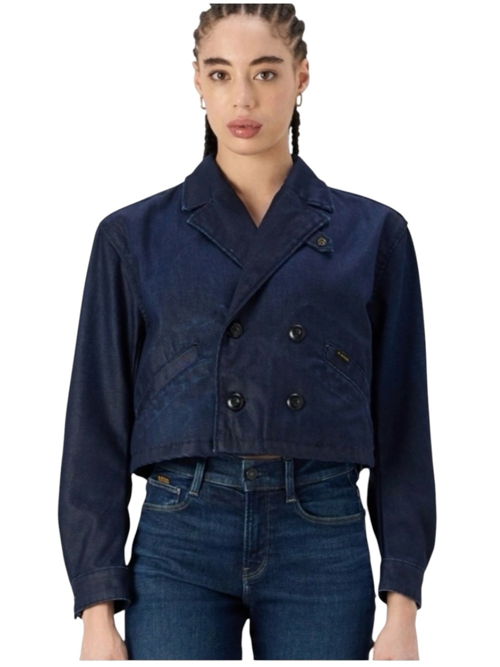 G-Star RAW Cropped Peacoat Jacket Womens S Hydrite Denim Navy NWT $230